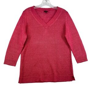 Talbots Linen Knit Sweater Women M Pink V-neck Lightweight  Cottage Everyday